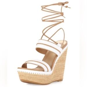 Stuart Weitzman  Abandon Leather Ankle Wrap Wedge Sandals